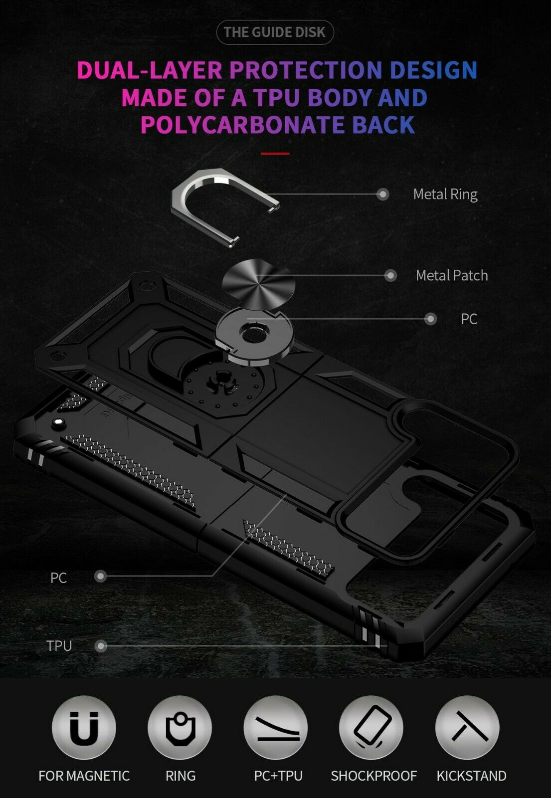 Protectores para celular  para Samsung  Z Flip 3 / Z Flip 4 Funda reforzada con anillo v2 Negro
